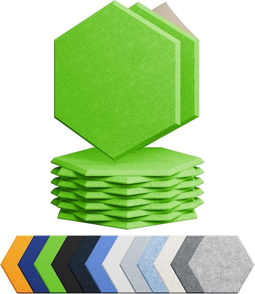 12 Pack Acoustic Panels Self Adhesive Sound Proof Foam, High Density Sound Acoustic Foam Panel, 12 X 10.23 X 0.4 Inch Hexagon Wall Panels in Home,Office,Reccording Room,Studio (Fruit Green) by Amantech