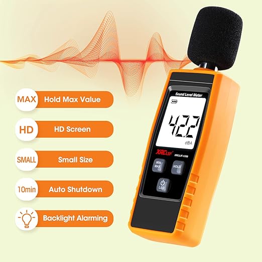 Decibel Meter Sound Level Reader 30-130dB(A), Hand-held Sound Noise Meter with Backlight Alarm, Digital Noise Meter Decibel Monitoring Tester Calibrated Audio Noise Volume Measuring Instrument - Image 4