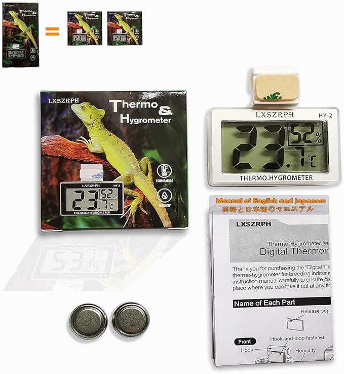 Reptile Hygrometer Thermometer, Digital Amphibian Hygrometer Thermometer with Hook, Temperature Humidity Meter Gauge for Reptile Tanks, Terrariums, Vivarium, LCD Display (2 Packs) - Image 5