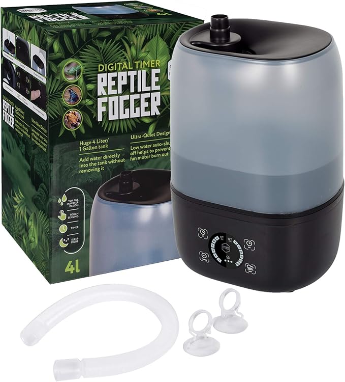 Evergreen Pet Supplies Ultrasonic Reptile Fogger Humidifier - Digital Timer Terrarium Fogger - Dry-Run Protection Automatic Misting System - Tabletop Humidifier for Reptiles - 4L, Black by EvergreenPetSupplies