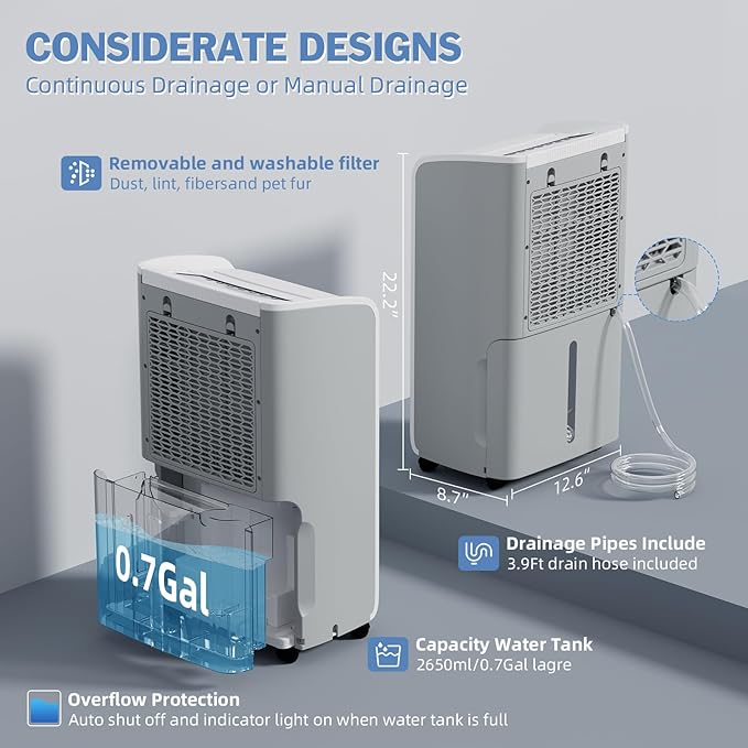AIRPLUS 4,500 Sq.Ft 70 Pint Dehumidifier for Basements and Home-with Drain Hose,Efficient,Energy-with Dual Protection and 4 Smart Modes,24H Timer,Defrost,for Large room - Image 3