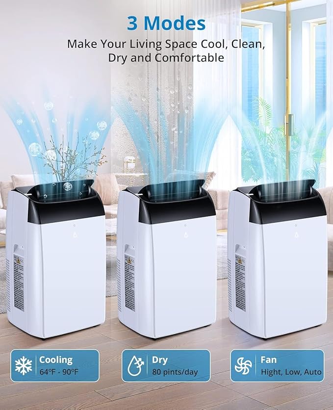14000 BTU Portable Air Conditioner, 3-in-1 AC Unit with Dehumidifier & Fan, Cools Up to 750 Sq.Ft, Remote Control, 24H Timer & Low Noise Design, Black - Image 5