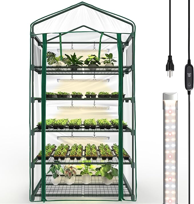Bstrip Indoor Greenhouse with Grow Light, 5-Tier Large Green House, 5Pcs Grow Lights for Seed Starting with Timer, PVC Tent with Airflow Windows, Indoor Greenhouse Cabinet 40.2x18.9x74.8in by Bstrip
