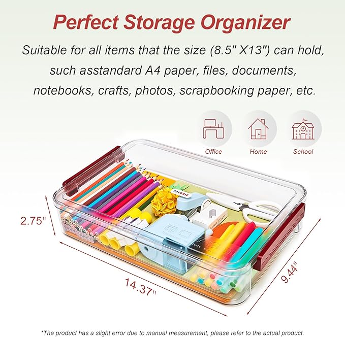 5.5qt Portable Project Case 9 X 13 Clear Stackable Plastic Storage With Lids Organizer Containers File Box For Letter A4 Paper Photo Documents Scrapbook Craft Art School Supplies, 2 Pcs - Image 3