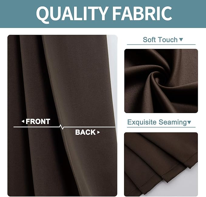ChrisDowa Grommet Blackout Curtains for Bedroom and Living Room - 2 Panels Set Thermal Insulated Room Darkening Curtains (Brown, 42W x 63L) - Image 3