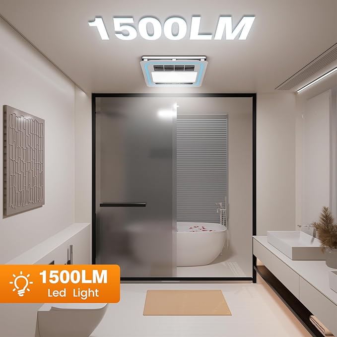 4 in 1 Bathroom Exhaust Fan with Heater, 190 CFM Bathroom Exhaust Fan with Light, 1800W Heating Power, 1.0 Sone Bath Fan with Light, Heating, Ventilation, Remote Control, UL Listed - Image 4
