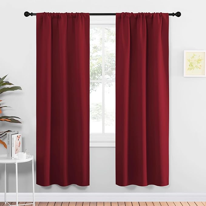 NICETOWN Christmas Burgundy Curtains Blackout Drape Panels - Lights Block Out Window Treatment Short Curtain Sets for Loft and Basement Decoration (Set of 2, 34 by 72-Inch) by NICETOWN