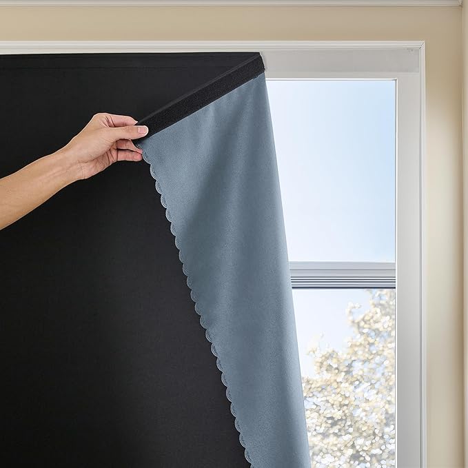 Autohesion Curtains for Windows,Bedroom Blackout Curtains for - Thermal Lnsulated No Drill Curtains Room Darkening Black Small Drapes, JILRON,(1 Panels,35Wx48L inch-Black) by JILRON