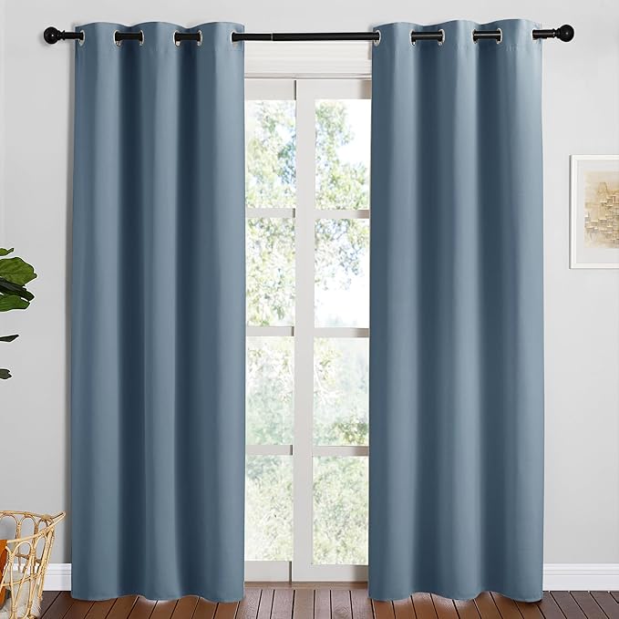 NICETOWN Smoky Blue Blackout Curtains 84 inches Length for Living Room, 2 Panels, 42" Wide, Thermal Insulated Long Drapes for Large Window by NICETOWN