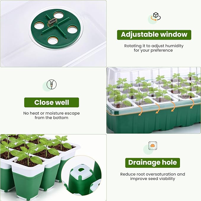 2 Packs Seed Starter Tray with Grow Lights, 72 Cells Silicone Seed Starter Kits with Humidity Dome, 3 Lights for Seed Starting, 4 Timing Set, 8 Full Spectrum Germination Kit for Plant Seeds - Image 5