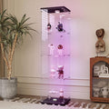 Yoluckea 4-Tier Glass Display Cabinet with Paipai Light, 1-Door Floor Standing Curio Cabinet with Adjustable Floor Feet for Home Office Corner Display, Black Glass Bookshelf for Collections and Decor by Yoluckea