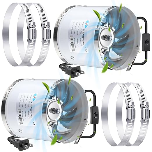 Dreyoo 6 Inch Inline Duct Fans 460 CFM, 2 Pack Quite Ventilation Exhaust Fans with Duct Clamps for Grow Tent, Mini Greenhouse, Basement, Bathroom, Low Noise by Dreyoo