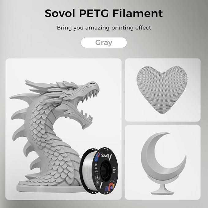 Sovol 3D Printer PETG Filament 1.75mm 1KG (2.2lbs), High Precision, Strong Toughness, Wiring Tightness, Dimensional Accuracy +/- 0.03 mm, 3D Printing PETG Filaments, Gray - Image 3