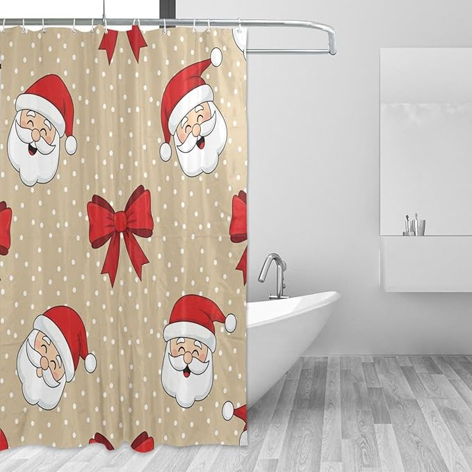 Christmas Santa Beige Dots Shower Curtain Liner 72×72 inch for Bathroom Curtain Anti Mold Shower Curtain with Hooks Bathroom Accessories by Unknown
