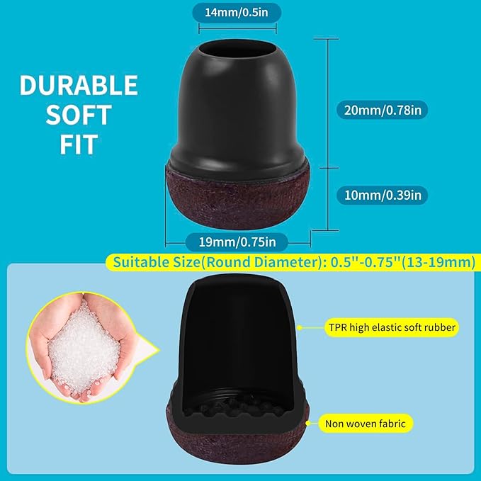 Extra Small Chair Leg Floor Protectors, 16PCS Silicone Chair Leg Caps, Felt Chair Leg Pads for Hardwood Floors, Round Metal Barstool Leg Floor Protectors, Anti-Scratches & Noice(Black, Fit:0.5"-0.75") - Image 4