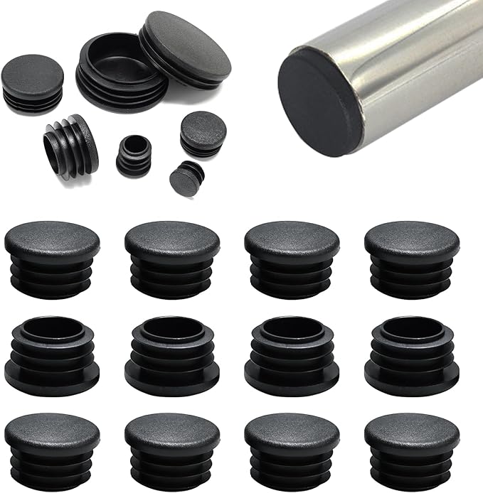 1-1/8"(28mm) Plastic Hole Plugs Black -Round Chair Leg Caps, Flush Mount Pipe Plugs, Tubing End Caps for Metal&Wood Legs Tube, Outdoor Furniture Feet caps,for Pipe Wall thicknesses of 1.5-4 mm,12 PCS by EASYEAH