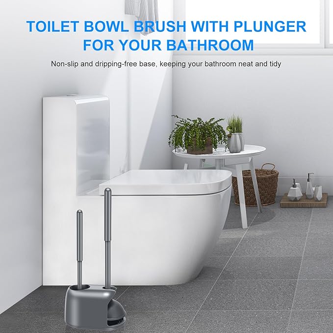 SetSail Toilet Brush and Plunger Set, 2 Packs Toilet Plungers for Bathroom Heavy Duty Toilet Bowl Brush and Holder Hidden Toilet Plunger and Brush Set for Deeply Cleaning - Gray - Image 7
