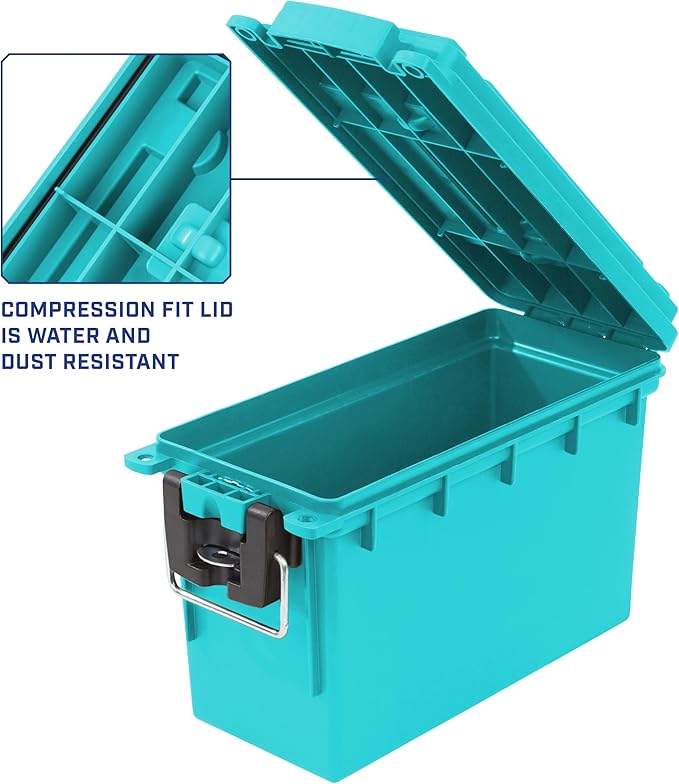 Sheffield 12633 Ammo Storage Box, Stackable .30 Cal Field Boxes, Water and Dust Resistant, Lockable Storage Box with Handle, Secures Hunting Gear, Supplies, and Bullets, Made in USA, Teal, 1-Pack - Image 4