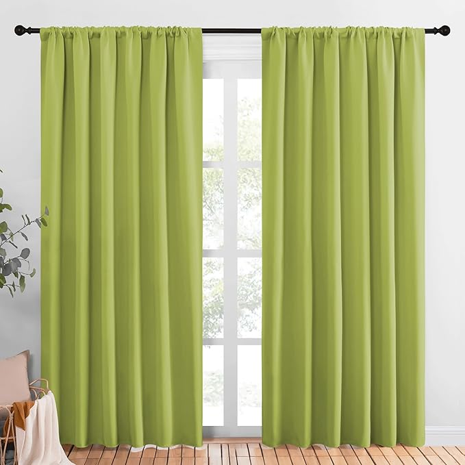 NICETOWN Living Room Curtains, Blackout Draperies, Fresh Green, 1 Pair, 70 x 84-inch, Home Decorations Thermal Insulated Solid Rod Pocket Blackout Drapes for Cafe by NICETOWN