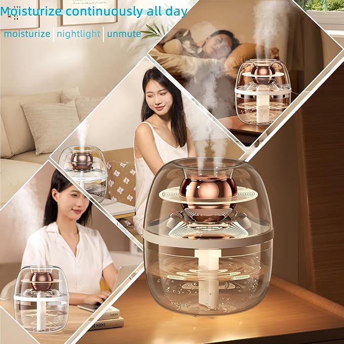 JINGYAN Dreamzy 3L Ultrasonic Cool Mist Humidifier - Transparent Tank, Easy to Clean, Dual Spray for 20H Quiet Mist Time, Night Light, Auto Shut-Off for Large Bedroom, Office, Plant Care (Green) - Image 5
