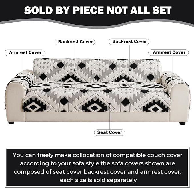 Boho Plush Couch Covers for Sofa Washable, Fuzzy Soft Couch Cover for Sectional Sofa, Non Slip Jacquard Sofa Cover Furniture Protector for Kids, Pets (Black,36"x94") - Image 2