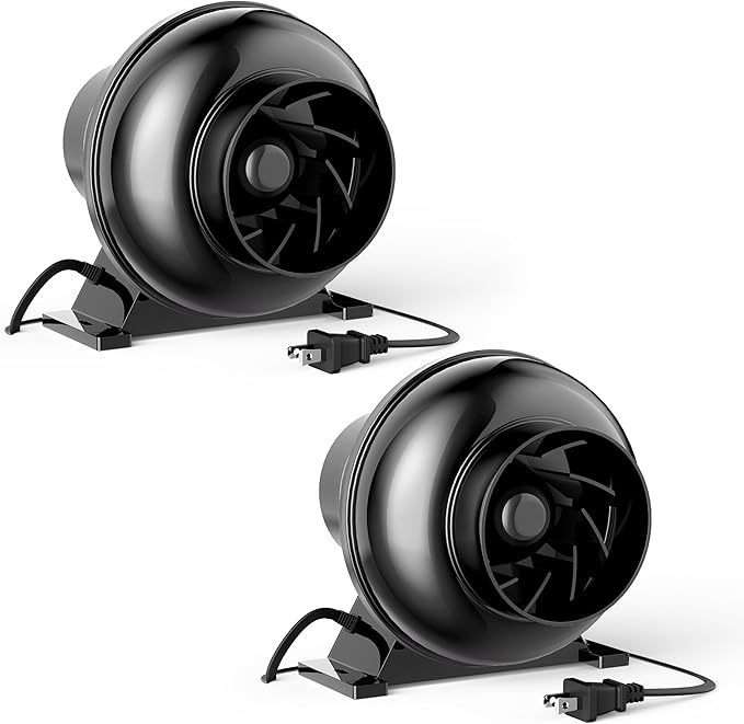 4 Inch 195 CFM Inline Duct Ventilation Fan, Exhaust HVAC Vent Blower for Hydroponics Grow Tent, Greenhouses, Attic, 2 Pack, Black by InfiniPower