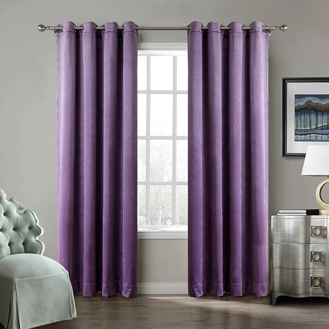 ChadMade Blackout Lined Premium Velvet Curtain Voilet 84Wx72L Inch (1 Panel), Eyelet Grommet for Livingroom Bedroom Theater Studio, Leon Collection by ChadMade
