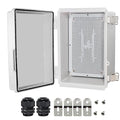 Zulkit Junction Box,IP67 Waterproof Electrical Box Hinged Cover Stainless Steel Latch Plastic Enclosure for Project w Mounting Plate Wall Bracket and 2 Cable Gland Grey 11"x7.5"x5.5"/280x190x140mm by Zulkit
