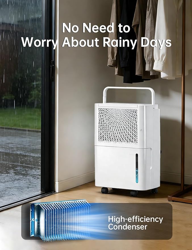 HUMSURE 2500 Sq. Ft 30 Pints Dehumidifier Equipped With Drainage Hose, Automatic Defrosting, for Basement, Home, Bathroom, Bedroom,24-Hour Timer Function - Image 5