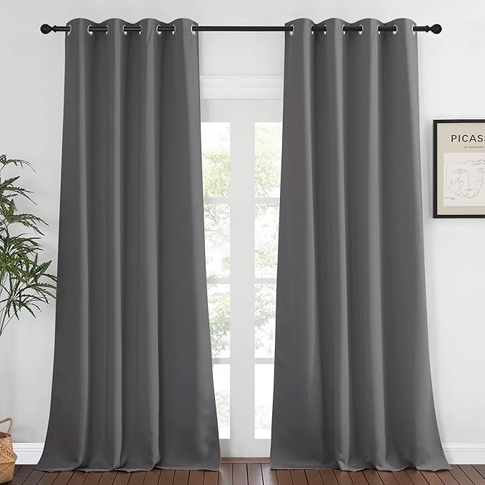 NICETOWN Grey Blackout 102 inch Curtain for Living Room, Grommet Thermal Curtains & Drapes Room Darkening Sound Dampening Window Treatment for Bedroom, 1 Panel, W52 x L102 by NICETOWN