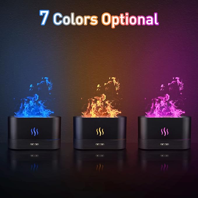 Colorful Flame Air Aroma Diffuser Humidifier, Upgraded 7 Flame Colors Noiseless Essential Oil Diffuser for Home,Office,Yoga with Auto-Off Protection 180mL (8Hours Black) - Image 2