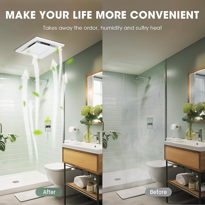 FASDUNT Bathroom Exhaust Fan with Light, 1.0 Sones Ultra Quiet Ceiling Mount Ventilation, 120 CFM for Moisture and Odor Removal, Easy Install in Home Bath and Shower Room - Image 7