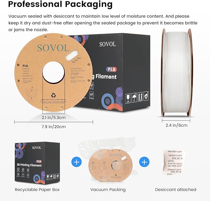 Sovol PLA 3D Printer Filament 2kg (4.4 lbs) Spool Printing Materials, Wiring Tightness, Dimensional Accuracy +/- 0.03 mm, 1.75 mm, Black+White - Image 5