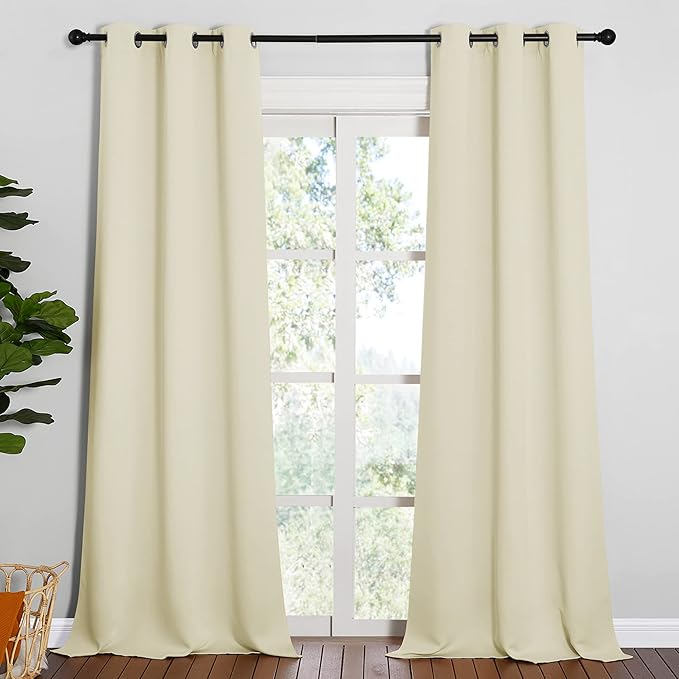 NICETOWN Room Darkening Curtain Panels - Baby Room Curtains 90 inches Long, Privacy Draperies (Beige, 42 inch Width, 2 Panels) by NICETOWN