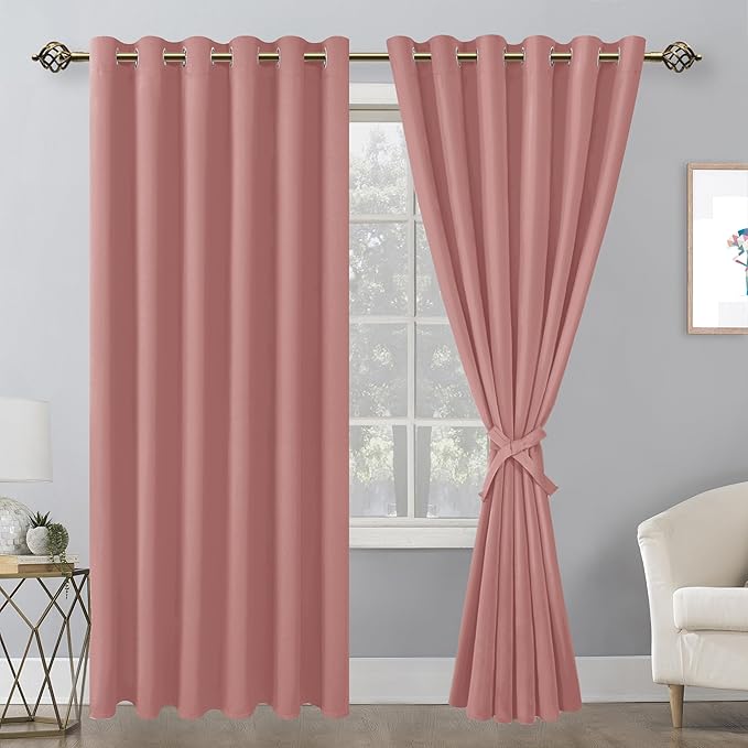Hiasan Room Darkening Curtains for Bedroom, 70 x 84 Inches - Thermal Insulated & Energy Saving Window Drapes for Living Room/Dorm Room, Set of 2 Panels Sewn with Tiebacks, Dusty Rose - Image 8