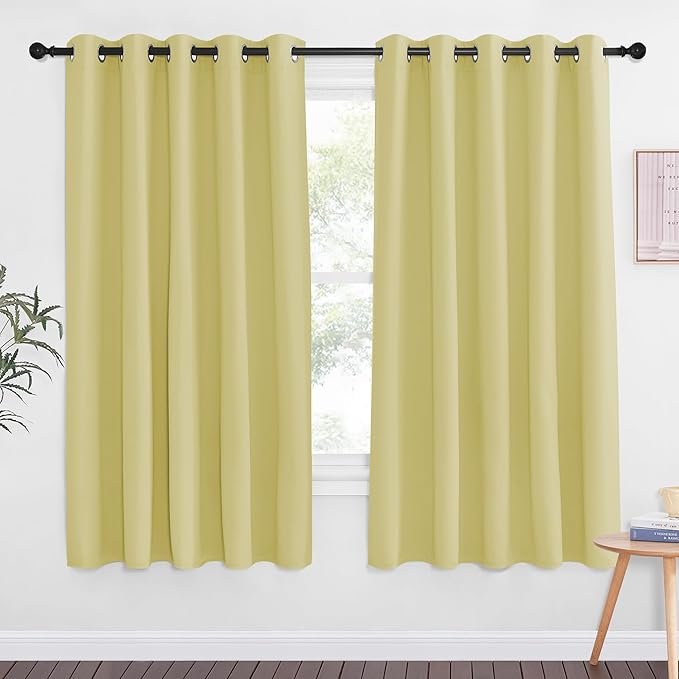 NICETOWN 66 Inch Long Blackout Curtains for Bedroom Living Room, Thermal Insulated Room Darkening Curtains, Light Blocking Blackout Drapes for Bedroom, 66" W x 66" L, 1 Panel, Paler Yellow by NICETOWN