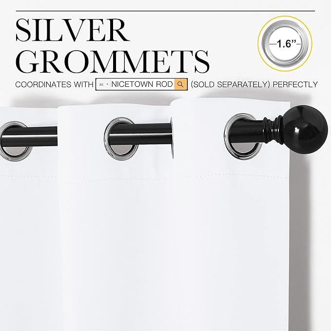 NICETOWN Draperies Curtains Panels, Blocking Out 50% Sunlight Window Treatment Curtains, Grommet Top Small Window Drapes for Bedroom (2 Panels, 34 by 45, White) - Image 3