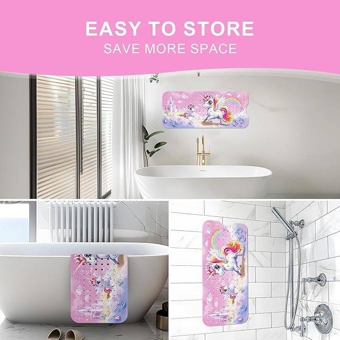 XIYUNTE Baby Bath Mat for Tub Non Slip Kids Bath Mat - 40''x16'' Extra Long Cartoon Bathtub Mat Non Slip Kids Shower Mat Eco-Friendly Toddler Bath Mats with Suction Cups, Machine Washable, Unicorn - Image 6