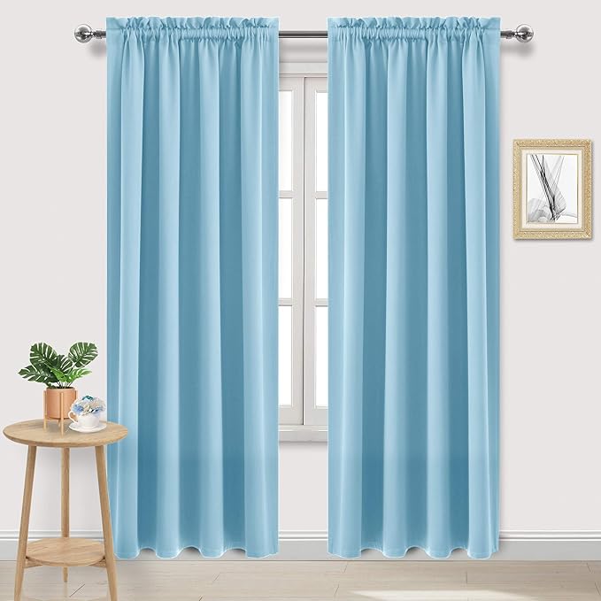 DWCN Blackout Curtains Room Darkening Thermal Insulated Bedroom Curtains Window Curtain Panels, 52 x 84 inches Long, Set of 2 Light Blue Rod Pocket Drapes by DWCN