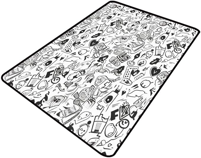 Carpet - Funny Ink Symbols Printing Patterns Non-Slip Area Rugs Fade Resistant, Flame Resistant, Quick Dry, Stain Resistant, Waterproof Floor Carpet for Living Room Bedroom, 48 x 72 Inch by Snarena