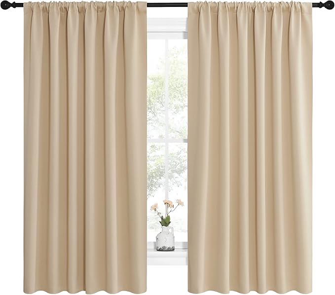 NICETOWN Room Darkening Curtains for Bedroom - Triple Weave Home Decoration Thermal Insulated Solid Drapes for Kitchen (Biscotti Beige, Set of 2 Panels, 62 x 63 Inch) - Image 2