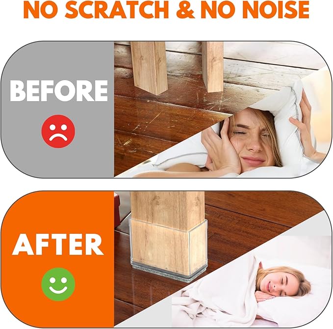 Rectangle Chair Leg Protectors for Hardwood Floors,16 PCS Silicone Covers to Protect Wood Tile Floors Felt Pads Furniture Leg Caps Reduce Noise. Easy to Move.(Clear,1 x 2 Inch,Rectangle) - Image 4