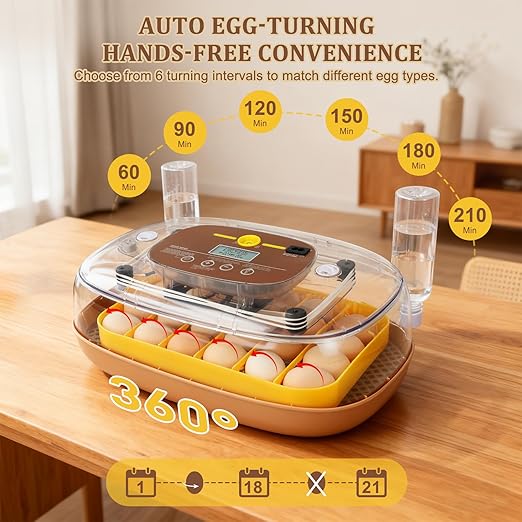 3rd Gen - 24 Egg Automatic Incubator, Stage-Based Adaptive Humidity with Auto-Refill, Stable Temp Control, Flexible Spacing, Adjustable Auto Turning & Lockdown, Custom Incubation Days, Candler, Alarm - Image 2