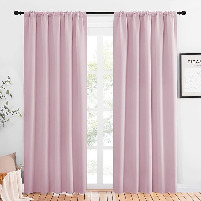 NICETOWN Living Room Curtains for Window - Energy Efficient & Noise Reducing Thermal Insulated Rod Pocket Blackout Drapes/Draperies for Living Room (Baby Pink, 2 Panels, W52 inches x L84 inches) by NICETOWN