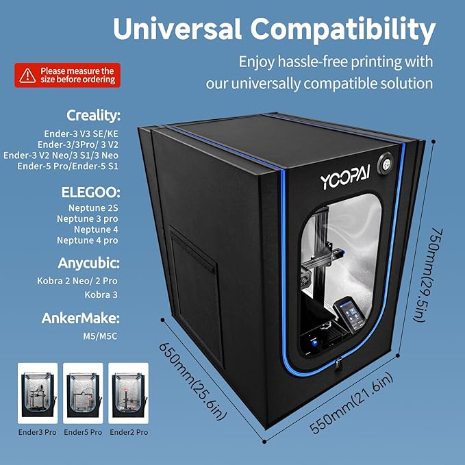 3D Printer Enclosure with Ventilation Kit, LED Light,Thermo-Hygrometer, Premium Fireproof Dustproof Tent Constant Temperature Protective Cover for Creality Ender 3 V3 SE/KE/Ender 3/3 Pro/3V2/3S1/Neo - Image 5