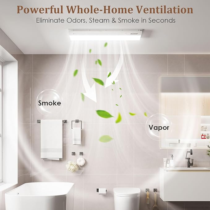 4 in 1 Bathroom Exhaust Fan with Light and Heater, 1900W Bathroom Heater Fan Light Combo, 180 CFM 1.0 Sone Ceiling Fan Remote Control Heater, Ventilation for Home, Bath, Hotel (Style 1) - Image 6