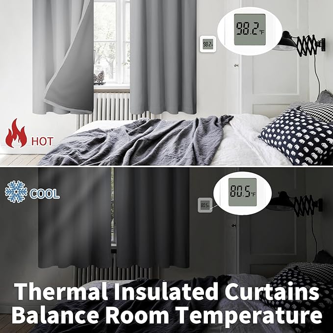 BGment 100% Blackout Curtains for Bedroom 54 Inch Length 2 Panels, Thermal Insulated Room Darkening Curtains Rod Pocket Soundproof Bedroom Living Room Window Curtains, Dove Grey, Each 42 Inch Wide - Image 4