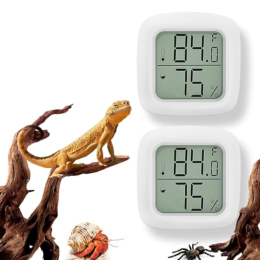 2 PCS Reptile Thermometer and Humidity Gauge With On-Off, Tank Accessories for Jumping Spider, Leopard Gecko, Hermit Crab, Ball Python, Lizard by BSRESIN