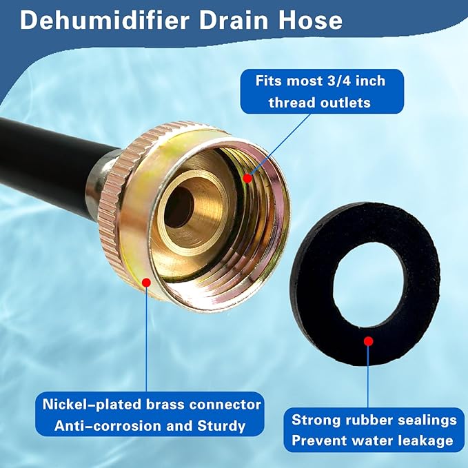 Leakproof Dehumidifier Drain Hose 3/4 Inch FHT Connection Brass Interface to Prevent Water Leakage 12 Feet Thickened Dehumidifier Hose with Rustproof Durable Connector Fits for Most of Dehumidifiers - Image 3