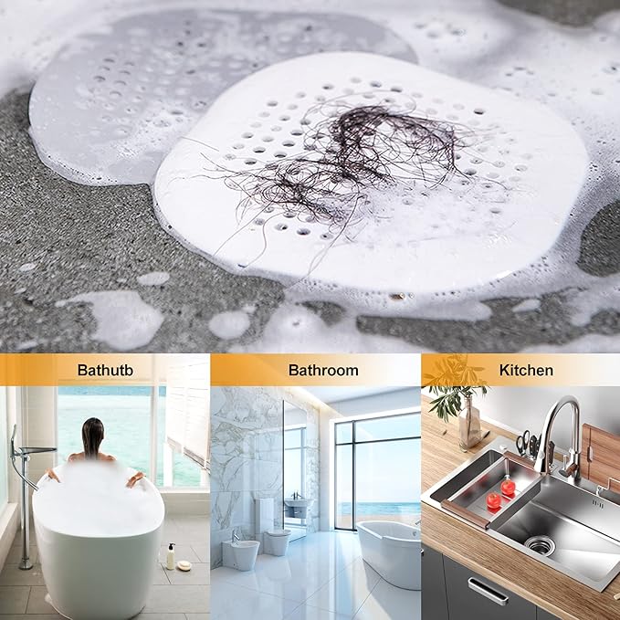 Hair Drain Catcher,Square Drain Cover for Shower Silicone Hair Stopper with Suction Cup,Easy to Install Suit for Bathroom,Bathtub,Kitchen 2 Pack (Ivory White Black) - Image 6